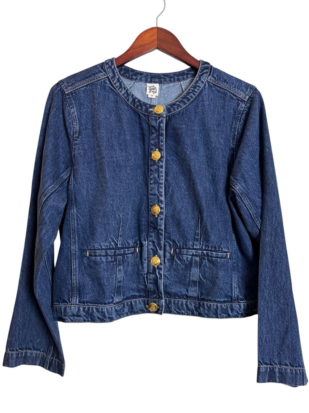 NEW ivy jane Dark Wash Indigo Blue Denim Jean Jacket Gold Buttons Medium $149
